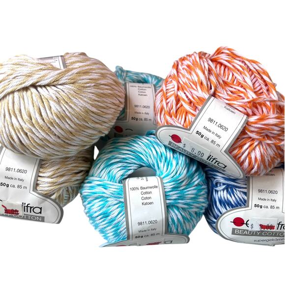 7 skeins Gedifra BEAUTY COTTON Italian Yarn | Blue Teal Orange Tan white - Picture 4 of 7